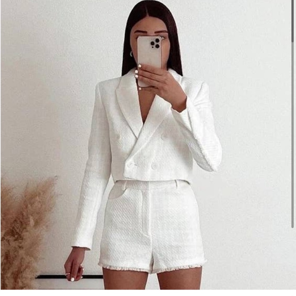 Chic White Blazer and Shorts Set
